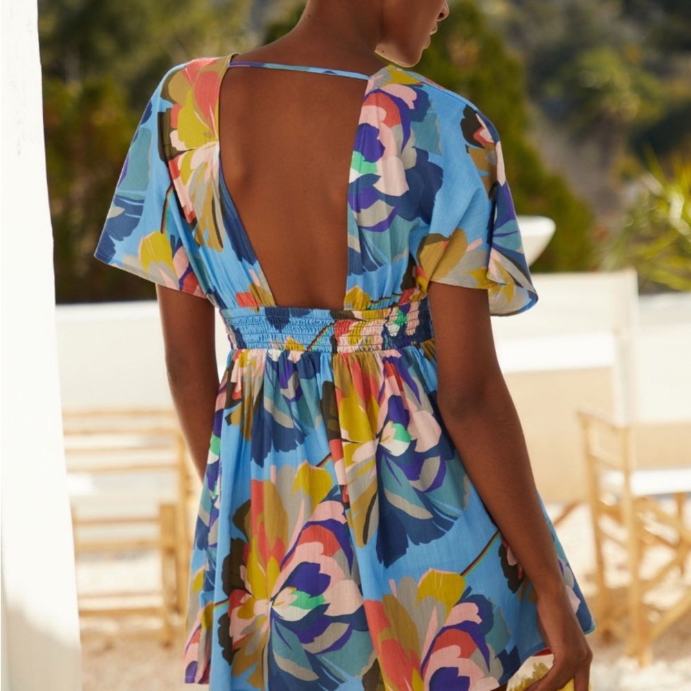 NEW Anthropologie Blue Floral Swim Coverup - Picture 7 of 7